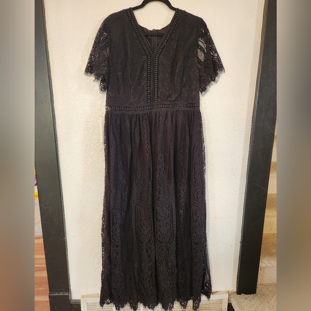 NWT Black Lace Whimsygoth Maxi Evening Party Dress Size 2XL Witchy Dress
